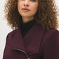 DK Burgundy Asymmetrical Zip Faux Wool Coat - Close-up Collar Detail - Suzy Shier