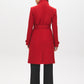 Red Faux Wool Funnel Neck Coat with Wrap Belt - Back View - Suzy Shier