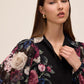 Black Print Placement Floral Blouse - Close-up Fabric Detail - Le Chateau