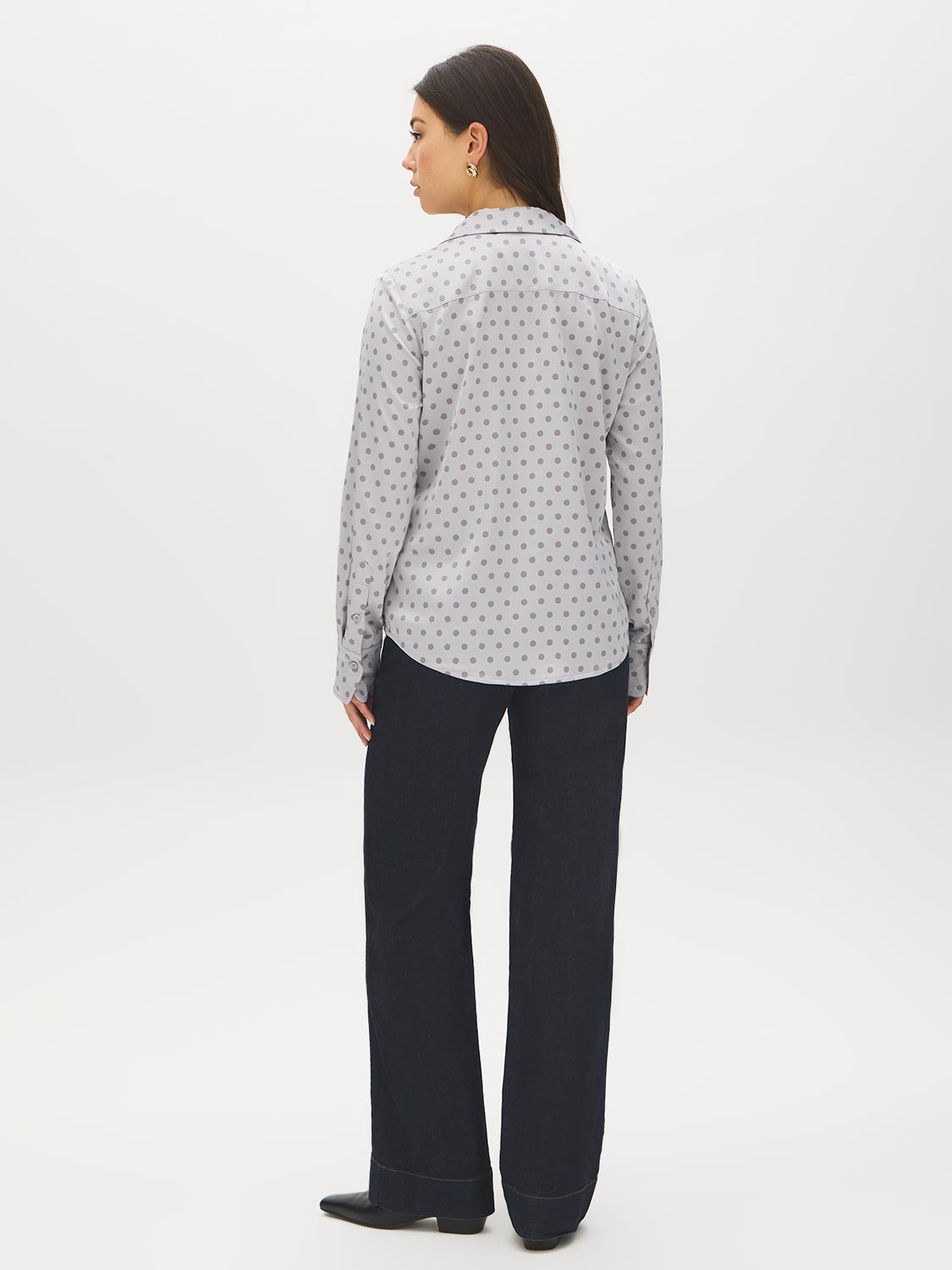 Dolphin Dot Print Satin-Like Blouse - Back View - Suzy Shier