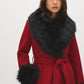 Dark Brown Melange Long Belted Faux Wool Coat - Back View - Suzy Shier