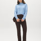 Soft Blue Mock Neck Sweater with Diamond Pattern - Front View - Suzy Shier