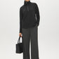 Charcoal Melange Fluffy Rib Knit Top with Half Zip - Front View - Suzy Shier