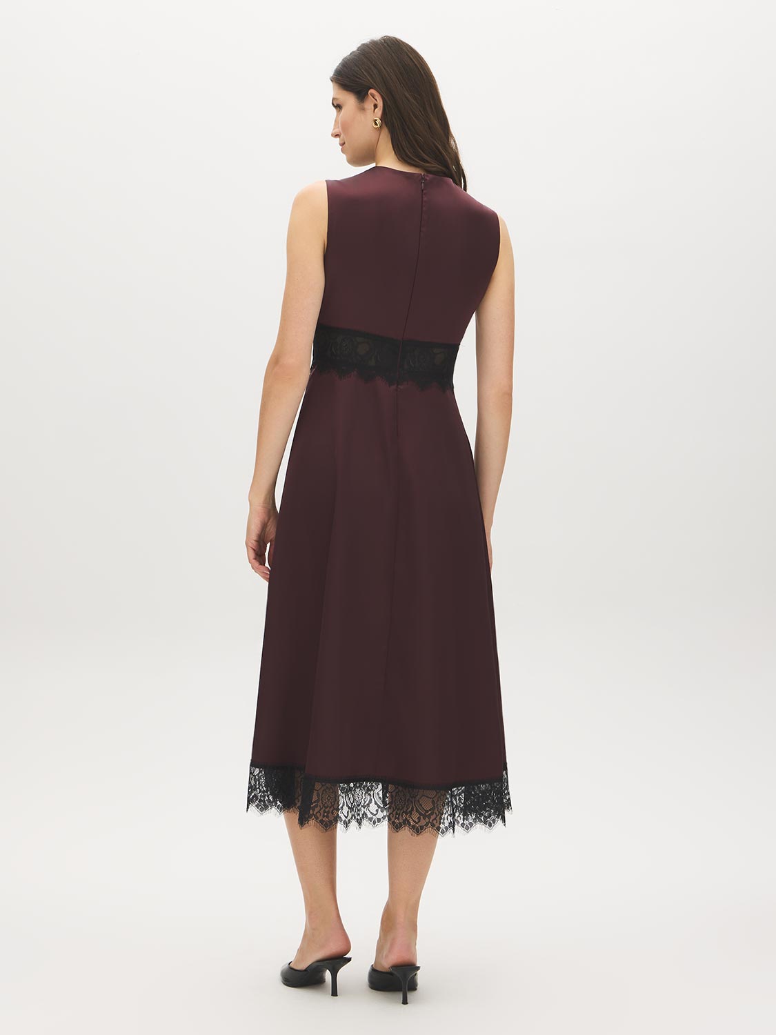 Dark Raisin Satin Lace-Trim Midi Dress - Back View - Suzy Shier