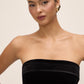 Black Velour Strapless Fit & Flare Dress - Close-up Bodice Detail - Le Chateau