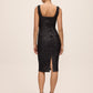 Black Square Neck Sleeveless Sequin Sheath Dress - Back View - Le Chateau