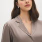 Driftwood Satin Blouse with Lace Hem - Collar Detail - Suzy Shier