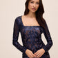 Midnight Blue Square Neck Sequin Midi Dress - Front View - Le Chateau