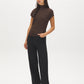 Coffee Bean Mock Neck Ribbed Top with Dolman Sleeves - Front View - Suzy Shier