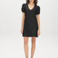 Jet Black Sequin V-Neck Dress with Caterpillar Sleeves - Woman Wearing Sparkling Evening Dress - Suzy Shier