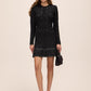 Black/Silver Lurex Boucle Sweater Mini Dress - Woman Wearing Keyhole Neckline Dress - Le Chateau