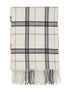 Cream/Taupe Soft Brushed Checked Scarf with Fringes - Close-up of Checked Pattern and Fringed Edges - Suzy Shier