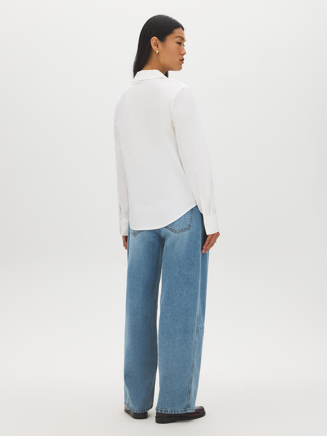 Bright White Poplin Button-Front Blouse - Back View - Suzy Shier