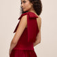 Lipstick Red Satin Bow One-Shoulder Velour Top - Side Profile View - Le Chateau
