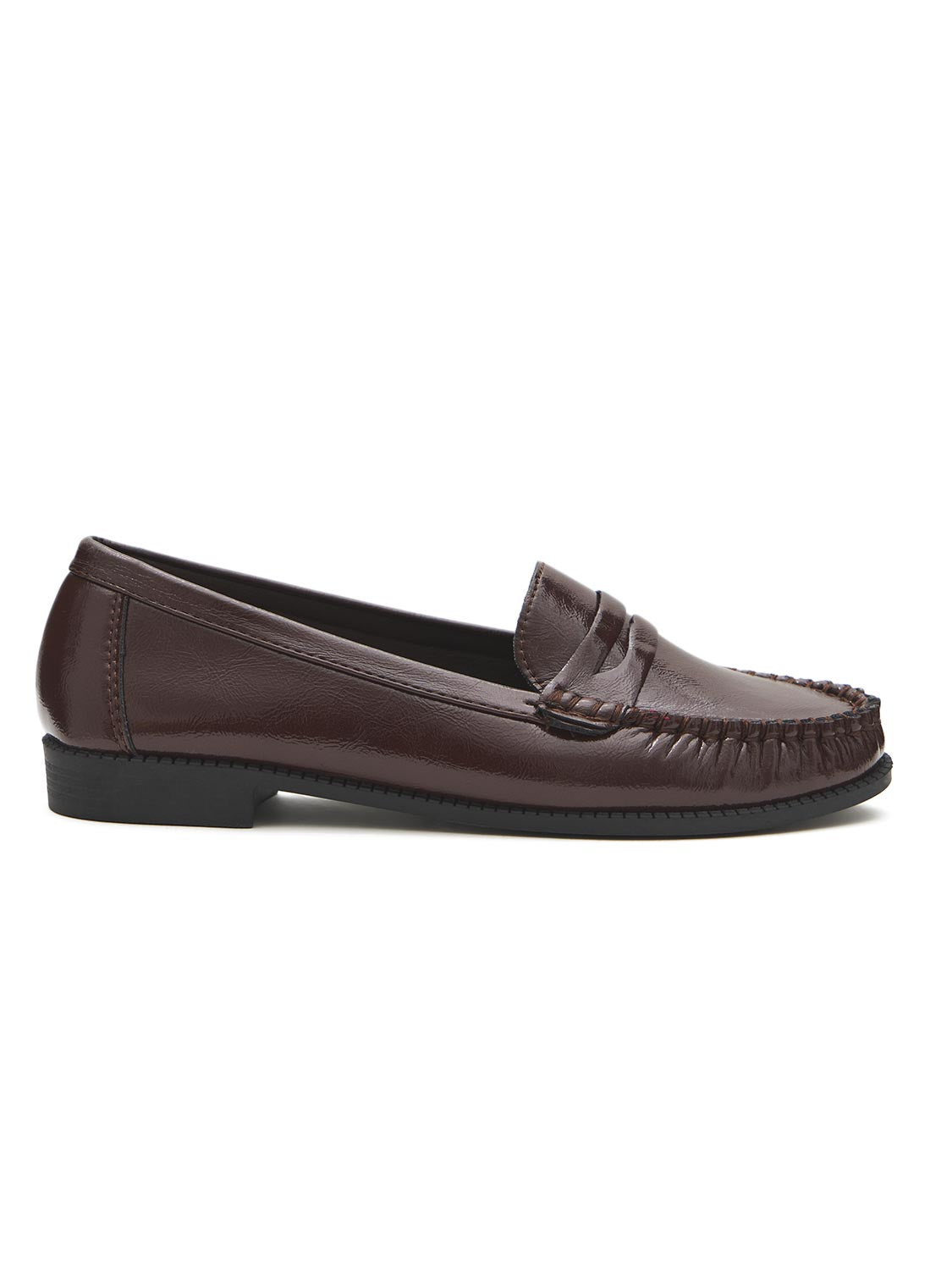 Black Faux Leather Penny Loafer - Side Profile View - Suzy Shier