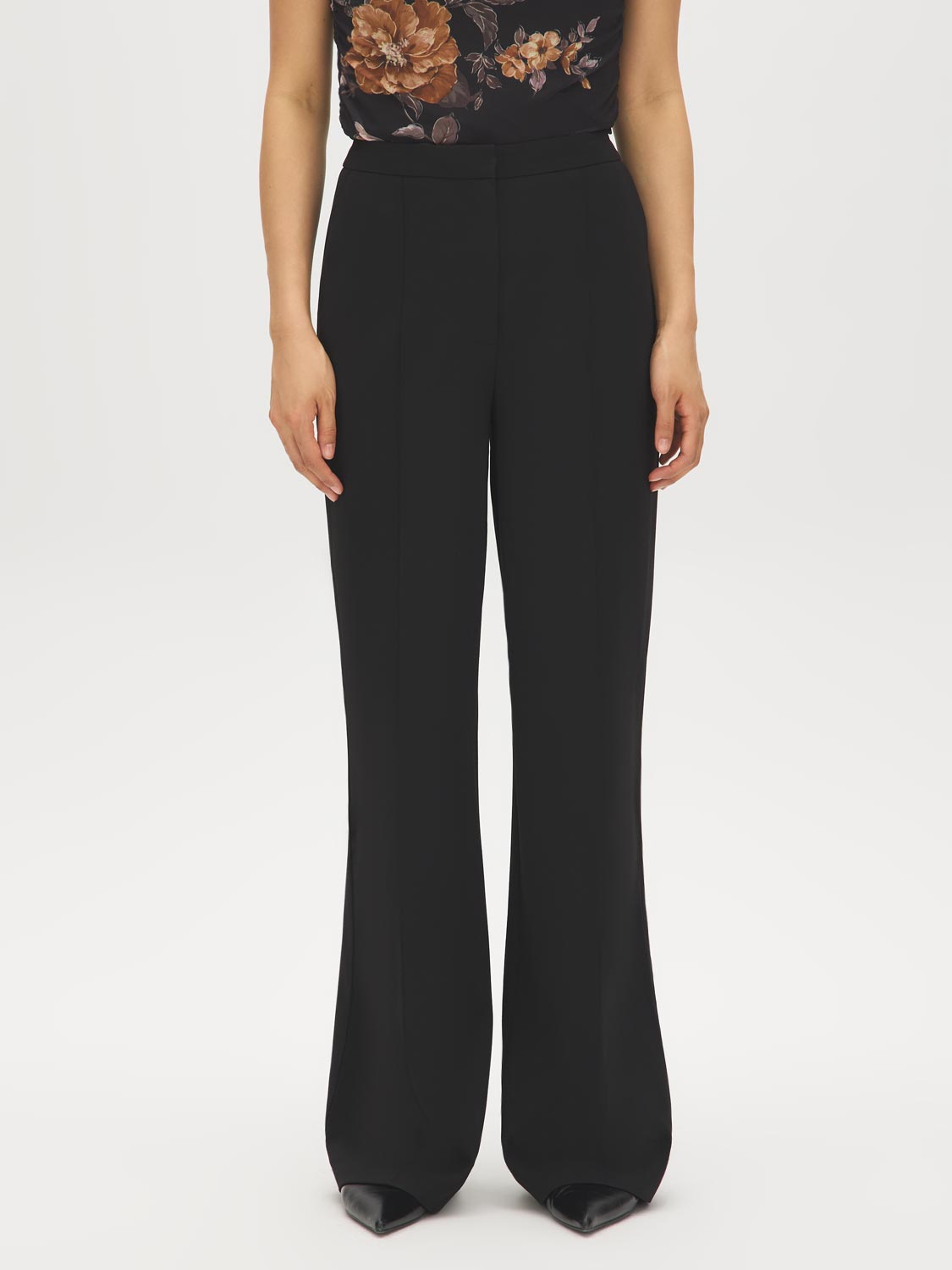 Black Pintuck Front Knit Pants - Front View - Suzy Shier