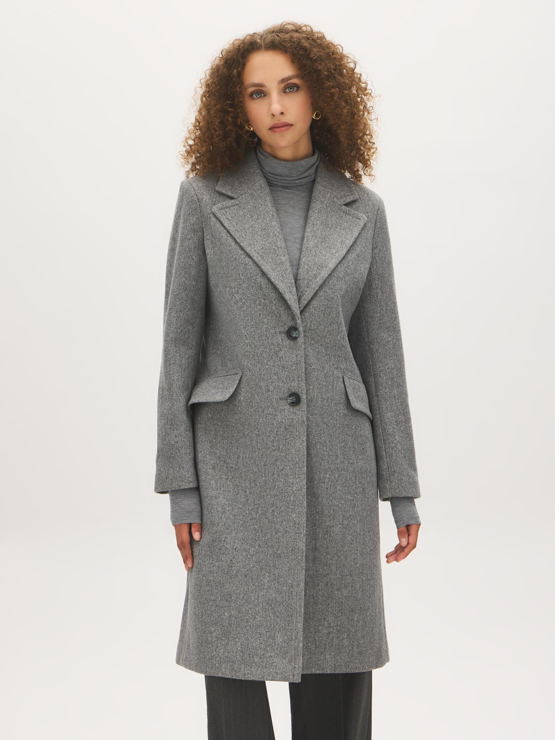 Mid Grey Melange Single-Breasted Faux Wool Coat - Front View - Suzy Shier