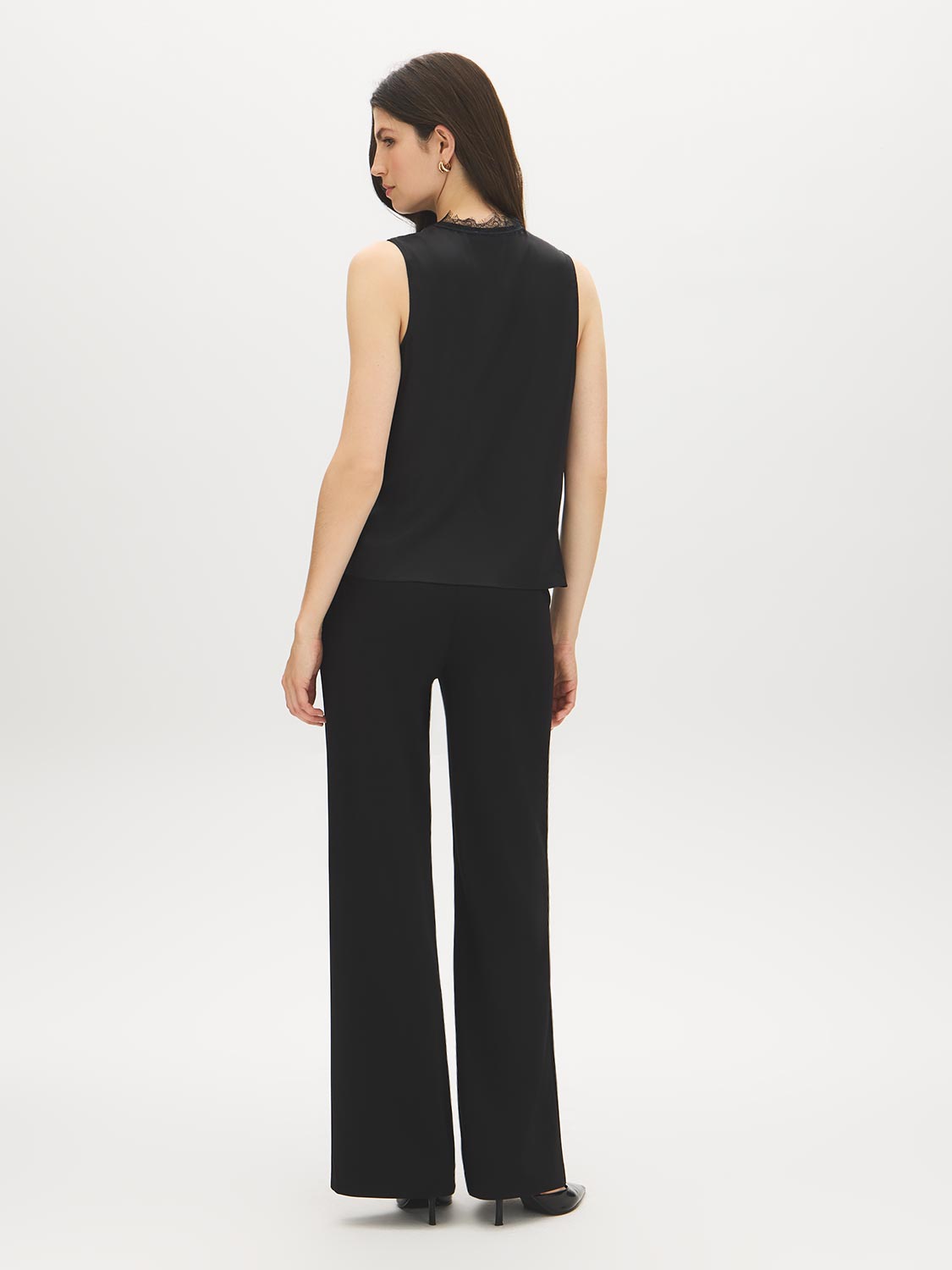 Black Lace Trim V-Neck Sleeveless Top - Back View - Suzy Shier