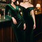 Dark Emerald Velour Crossover Sheath Dress - Woman Wearing Long Sleeve Party Dress - Le Chateau