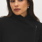Black Asymmetrical Zip Front Faux Wool Coat - Collar Detail - Suzy Shier