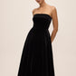 Black Velour Strapless Fit & Flare Dress - Front Angle View - Le Chateau