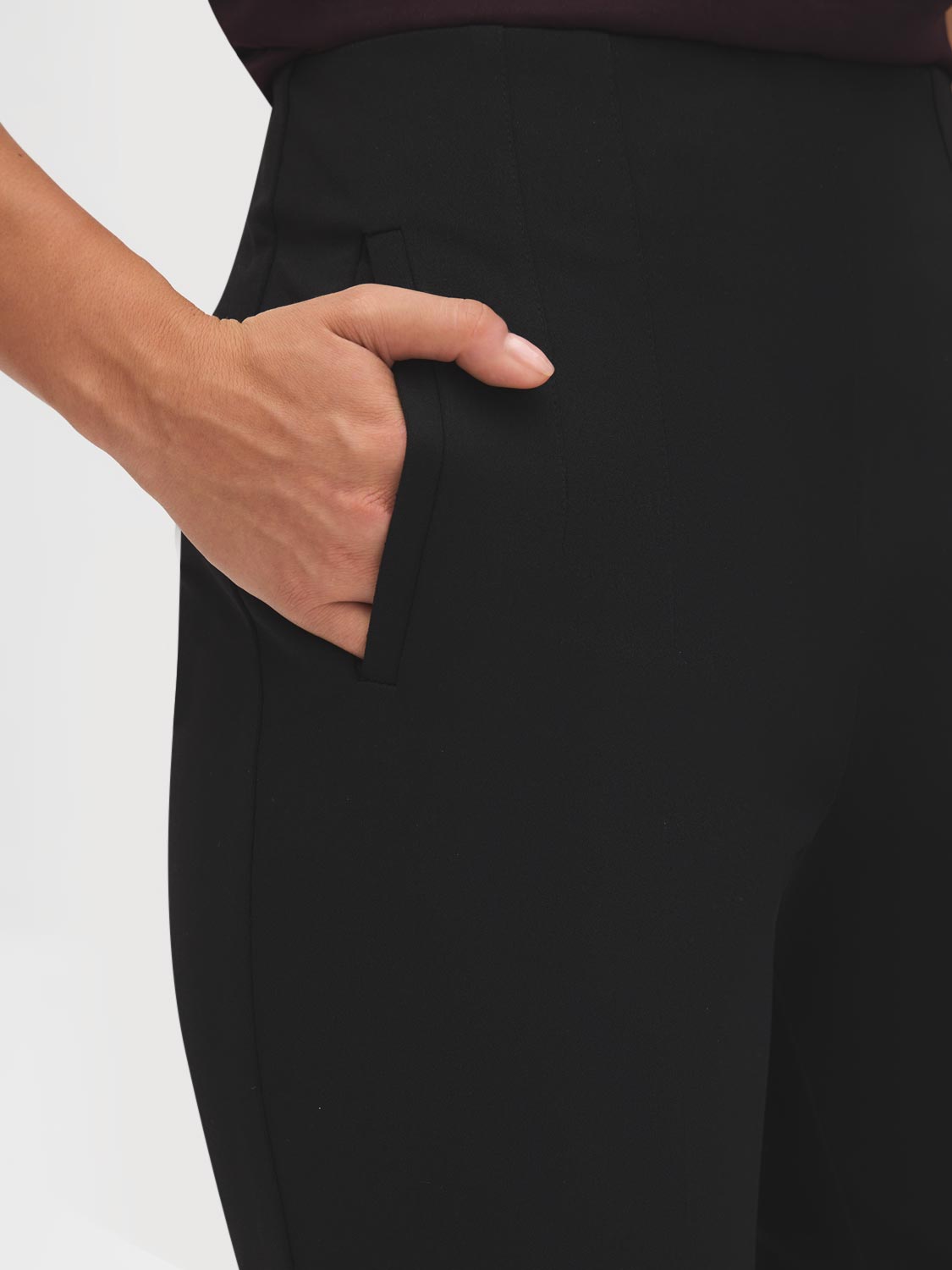 Black Seam Front Flare Leg Pants - Pocket Detail - Suzy Shier