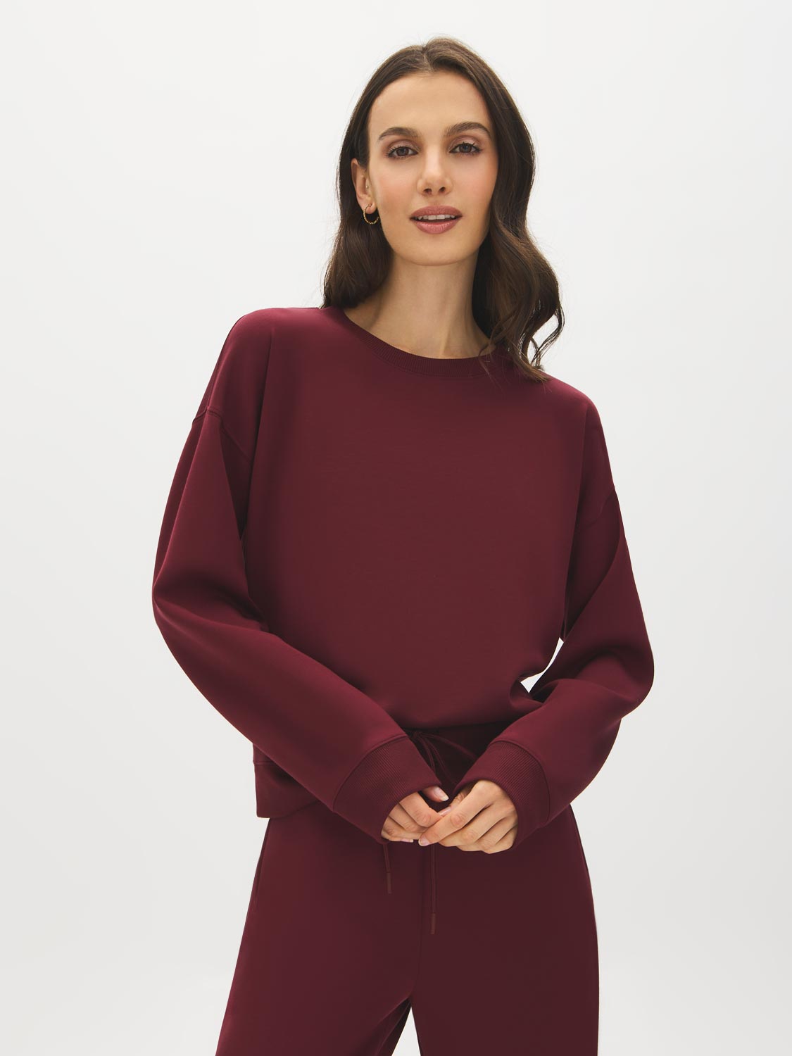 Wine Cloud Fleece Top with Drop Shoulder Sleeves - Suzy Shier