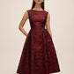 Lipstick Red/Black Jacquard Floral Fit & Flare Dress - Side Profile View - Le Chateau
