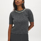 Charcoal Embellished Crew Neck Knit Sweater - Woman Wearing Short Sleeve Sweater - Suzy Shier