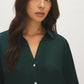Scarab Satin-Like V-Neck Blouse - Close-up Fabric Detail - Suzy Shier