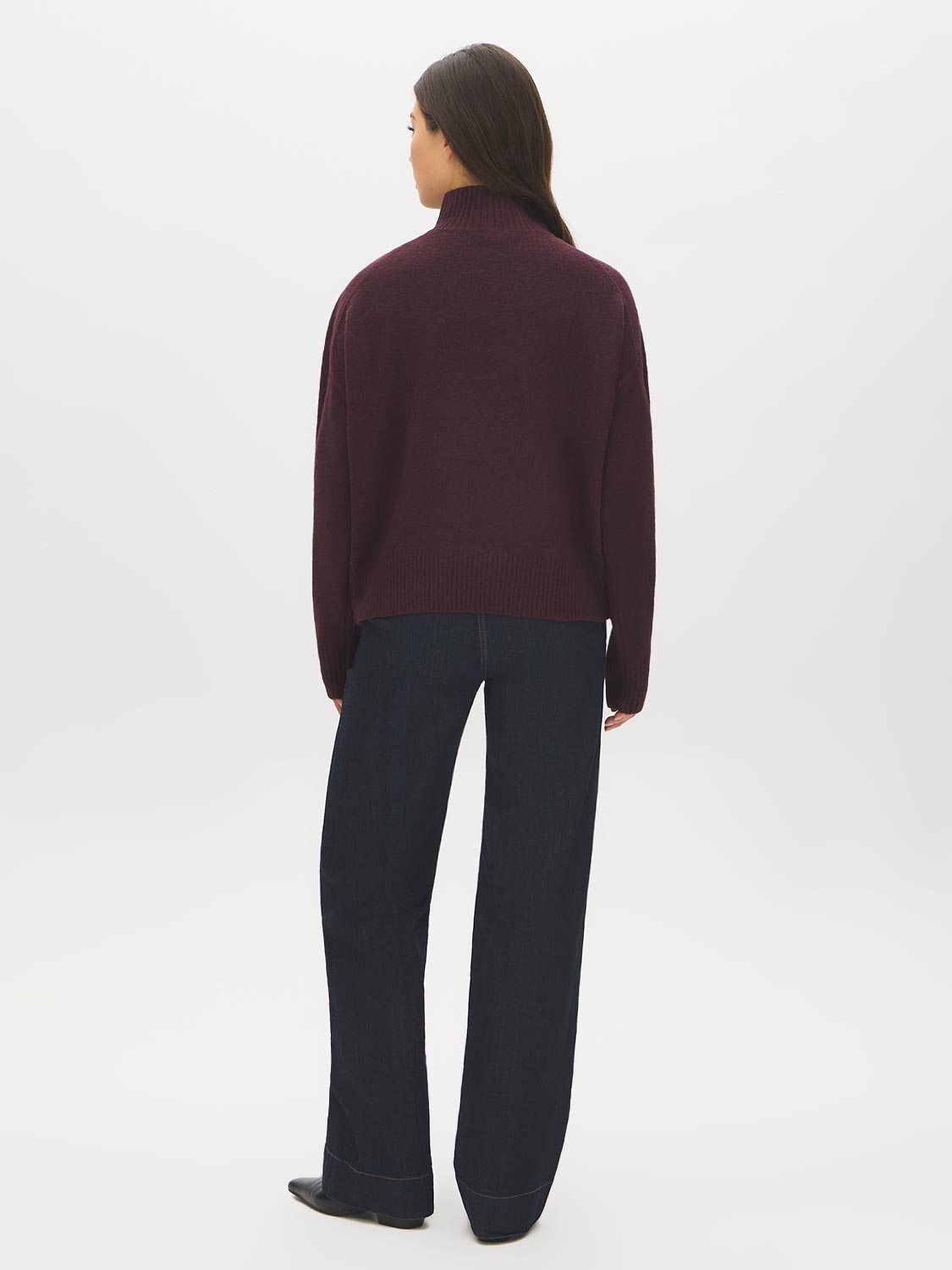 Winetasting Mock Neck Drop Shoulder Sweater - Back View - Suzy Shier