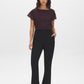 Black Seam Front Flare Leg Pants - Woman Wearing Flared Knit Trousers - Suzy Shier
