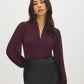 Winetasting V-Neck Scuba Crepe Top with Rhinestone Cuffs - Woman Wearing Elegant Chiffon Sleeve Top - Suzy Shier