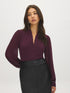 Winetasting V-Neck Scuba Crepe Top with Rhinestone Cuffs - Woman Wearing Elegant Chiffon Sleeve Top - Suzy Shier