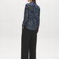 Navy Printed Satin V-Neck Blouse - Back View - Suzy Shier