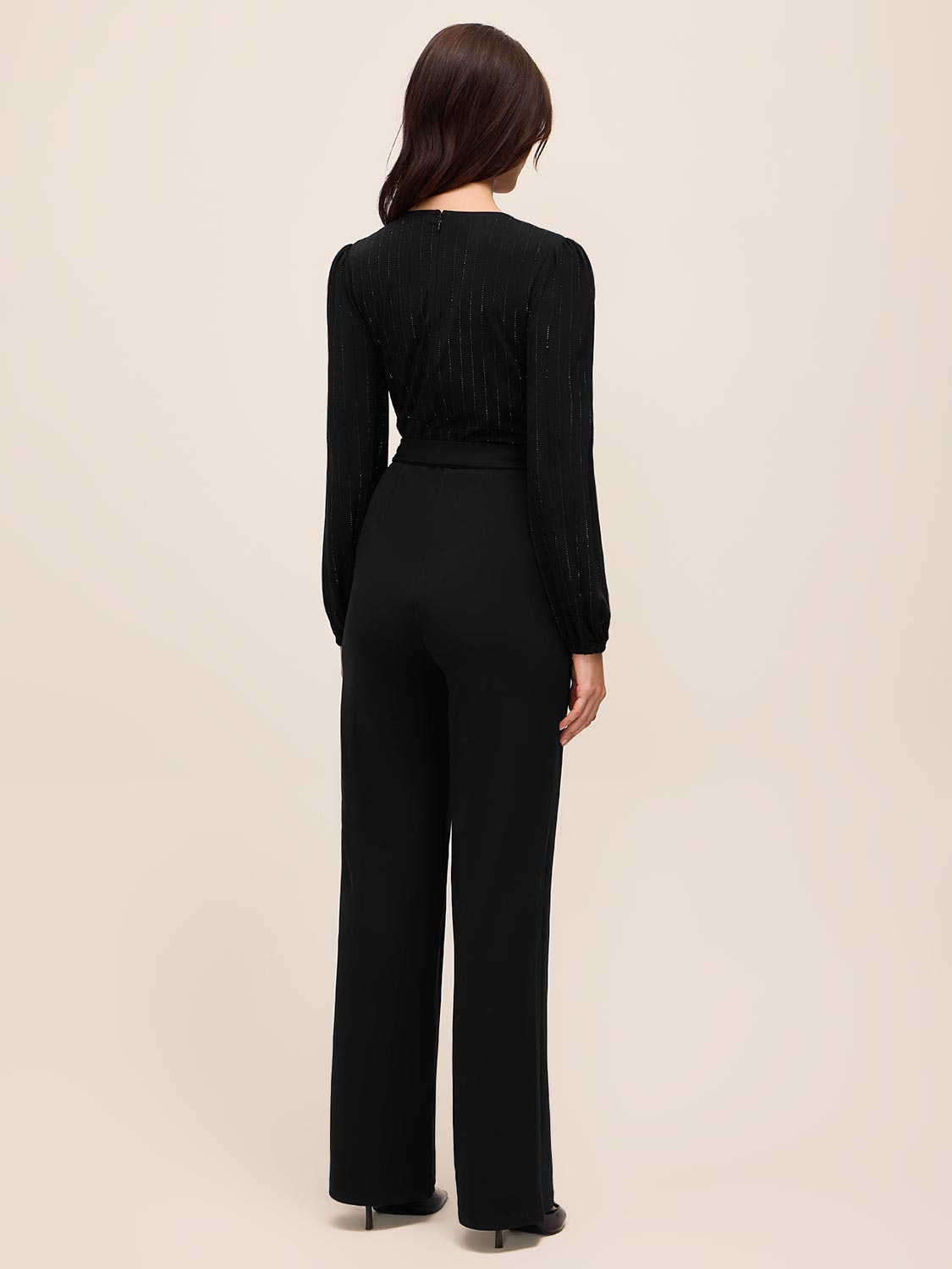 Black Crossover Neck Knit Jumpsuit - Back View - Le Chateau