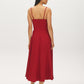 Ruby Red Textured Satin A-Line Midi Dress - Back View - Suzy Shier