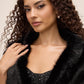 Black Fur-Striped Shawl with Jewel Trim Closure - Front View - Le Chateau