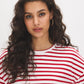 Jester Red Stripe Cotton Crew Neck Tee - Woman Wearing Loose-Fit Striped Top - Suzy Shier