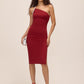 Red One-Shoulder Midi Dress with Rhinestone Trim - Woman Wearing Elegant Evening Dress - Le Chateau