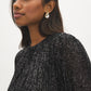 Black Sequin Top with Balloon Sleeves - Close-up Fabric Detail - Suzy Shier