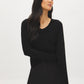 Black V-Neck Knit Sweater with Ribbed Cuffs - Woman Wearing Soft Knit Top - Suzy Shier