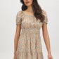 Sterling Blue Ditsy Print Off-Shoulder Mini Dress - Woman Wearing Tiered Skirt Dress - Suzy Shier