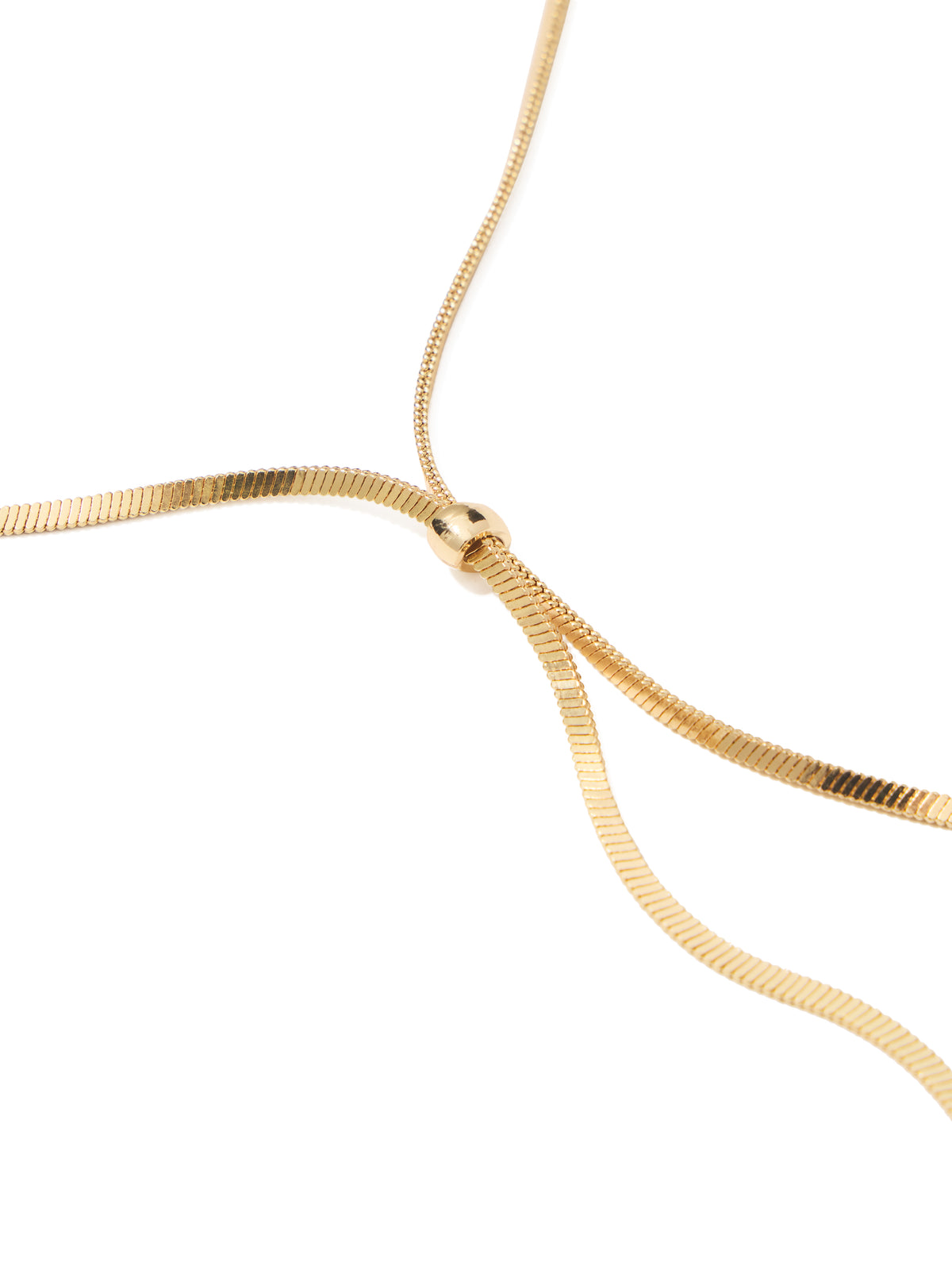 Gold Lariat Snake Chain Necklace - Close-up of Sleek Jewelry Design - Suzy Shier