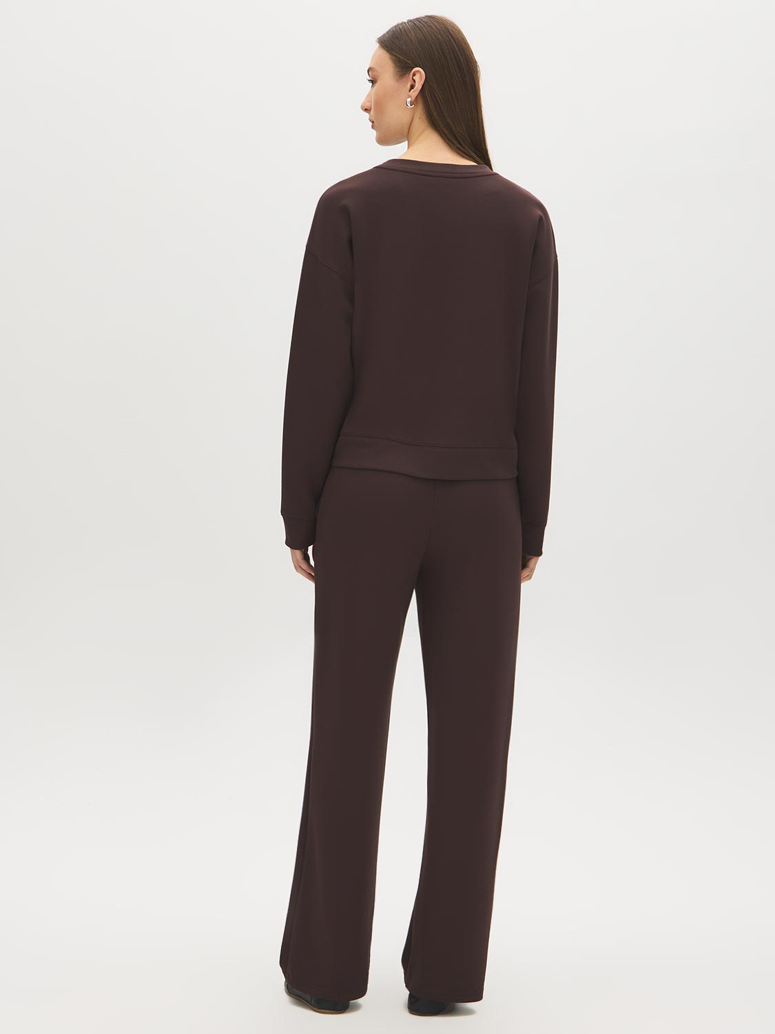 Coffee Bean Cloud Fleece Top with Drop Shoulder Sleeves - Back View - Suzy Shier