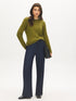 Pistachio Melange Cable Knit Crew Neck Sweater - Front View - Suzy Shier