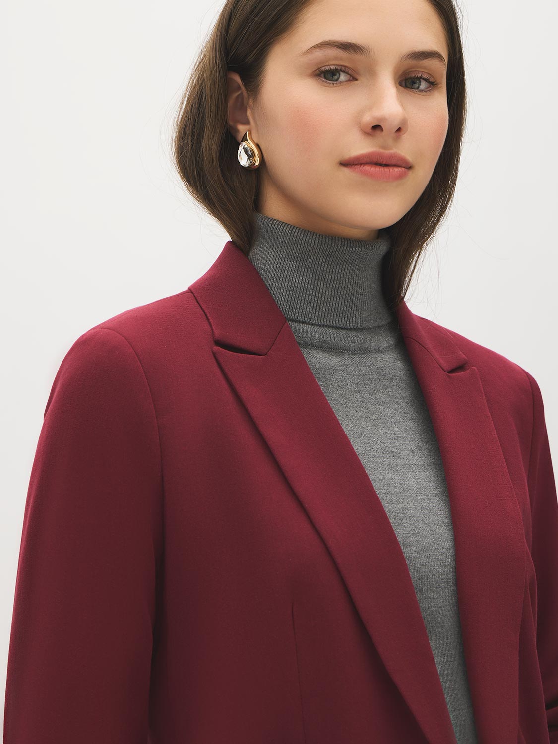 Zinfandel Single-Button Woven Blazer - Close-up Fabric Detail - Suzy Shier