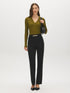 Guacamole Ribbed Deep V-Neck Long Sleeve Top - Front View - Suzy Shier