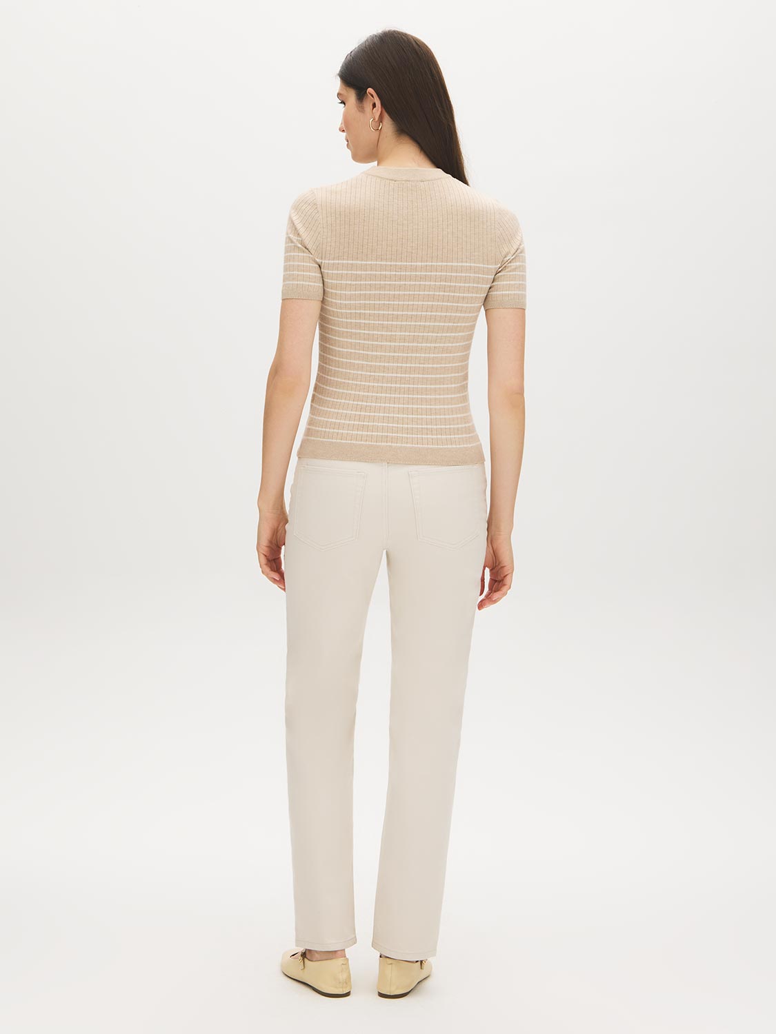 Porridge Melange Stripe Rib Knit Sweater - Back View - Suzy Shier