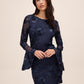 Midnight Blue Soutache on Mesh Pop-Over Mini Dress - Front View - Le Chateau